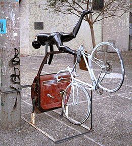street sculpture showing bicycle dooring