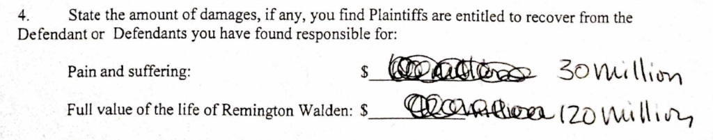 wrongful death verdict form jeep fire case