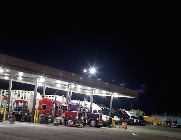 truck stop at night 