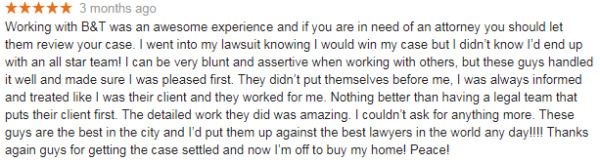 Five star review for Butler Law firm