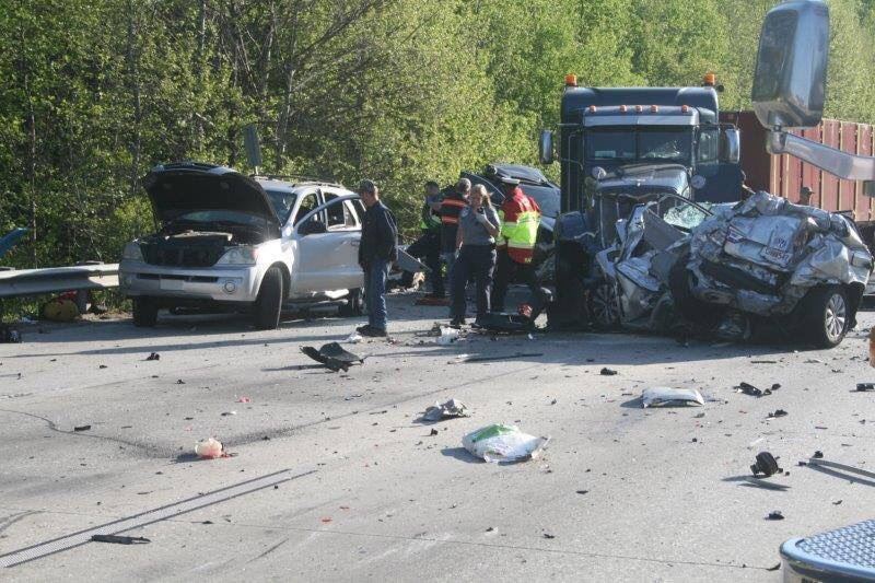 Scene of a Truck Accident and Car Accident