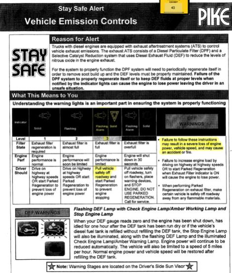 Internal document warning about what could happen if the truck’s warning lights and alarm were not timely addressed 