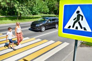 Pedestrian crossing in the zebra lane.