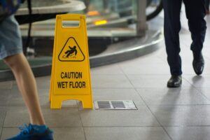 ,Sign showing warning of caution wet floor.