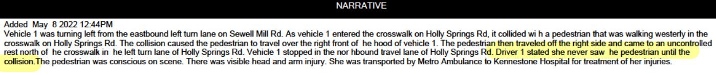 The at-fault driver’s statement from the police report 