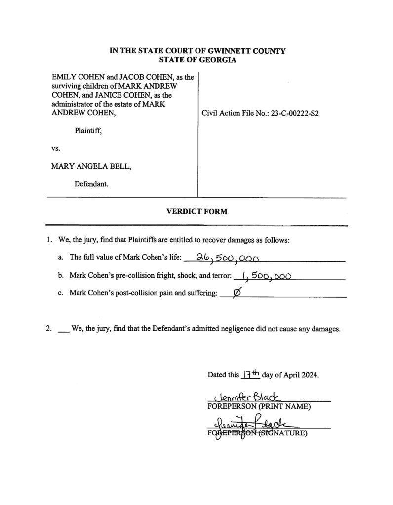 Verdict in Wrongful Death